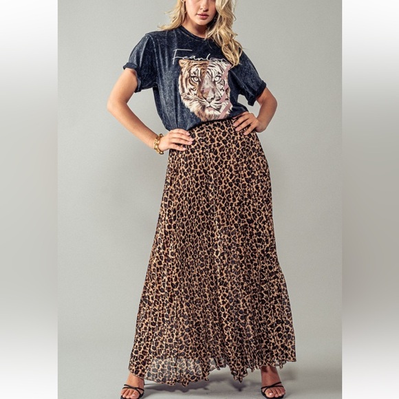 NEW CHIC FABULOUS LEOPARD ANIMAL PRINT PLEATED MAXI SKIRT - Picture 4 of 7